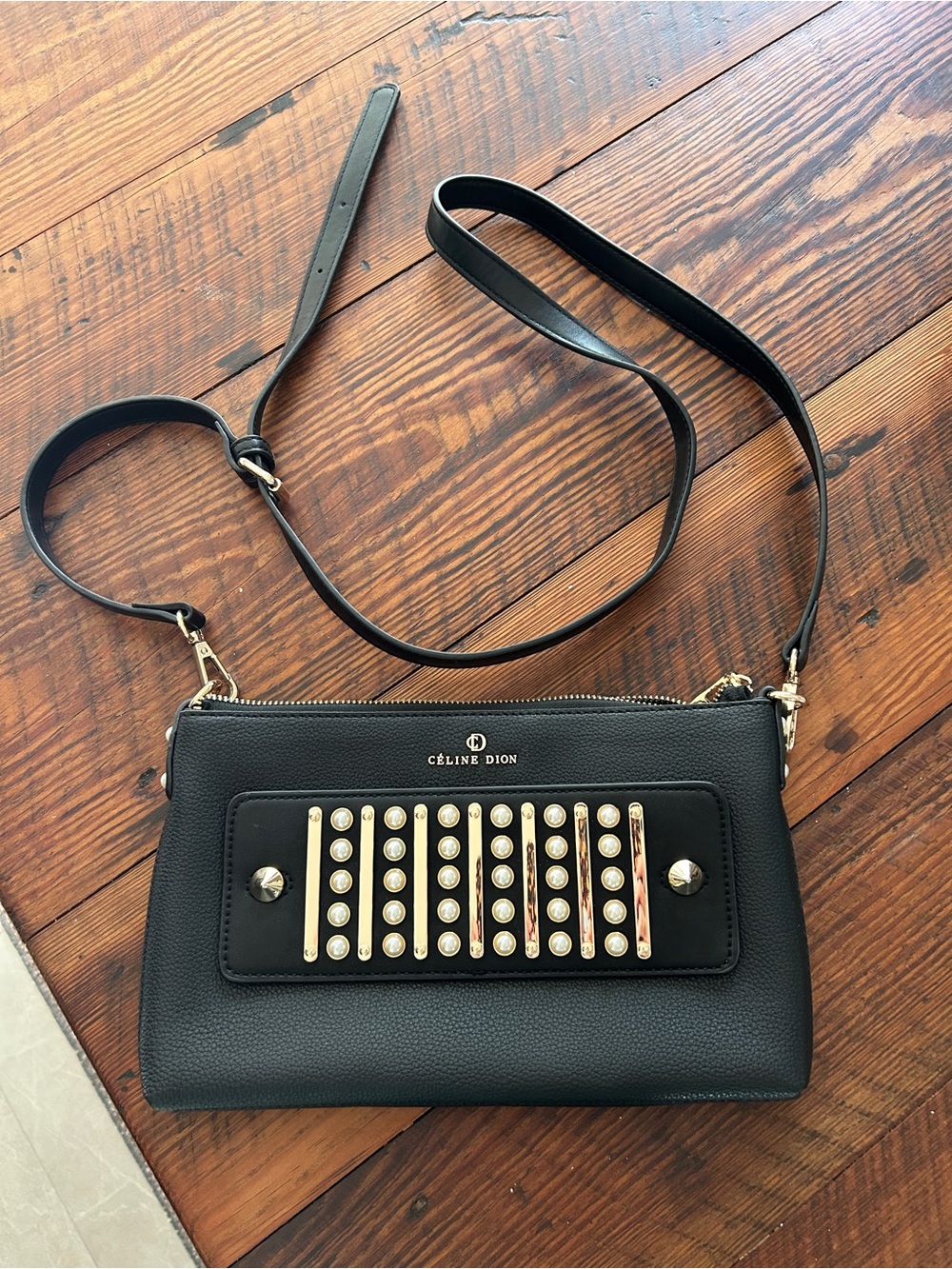 Celine Dion maestro Black Studded Crossbody Bag